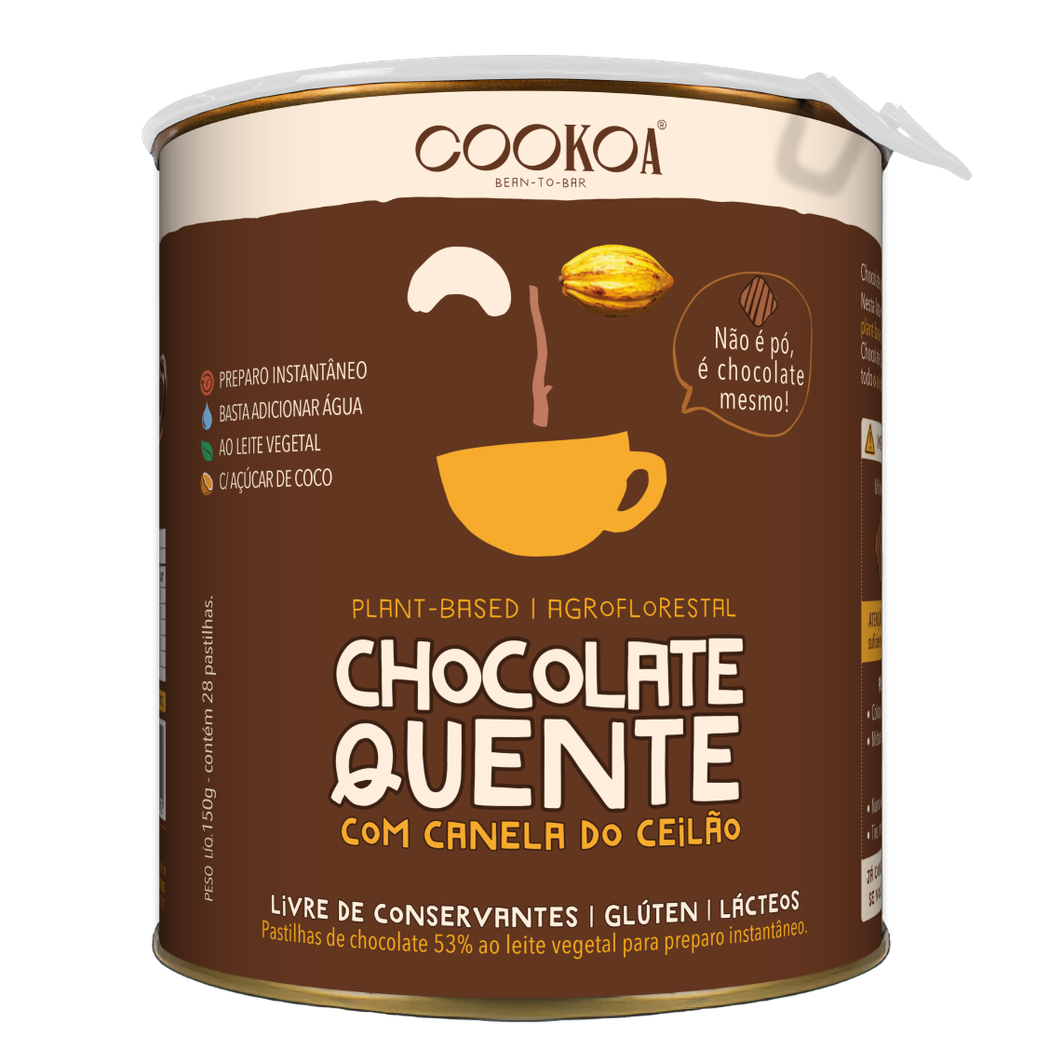 lata chocolate quente frente compactado