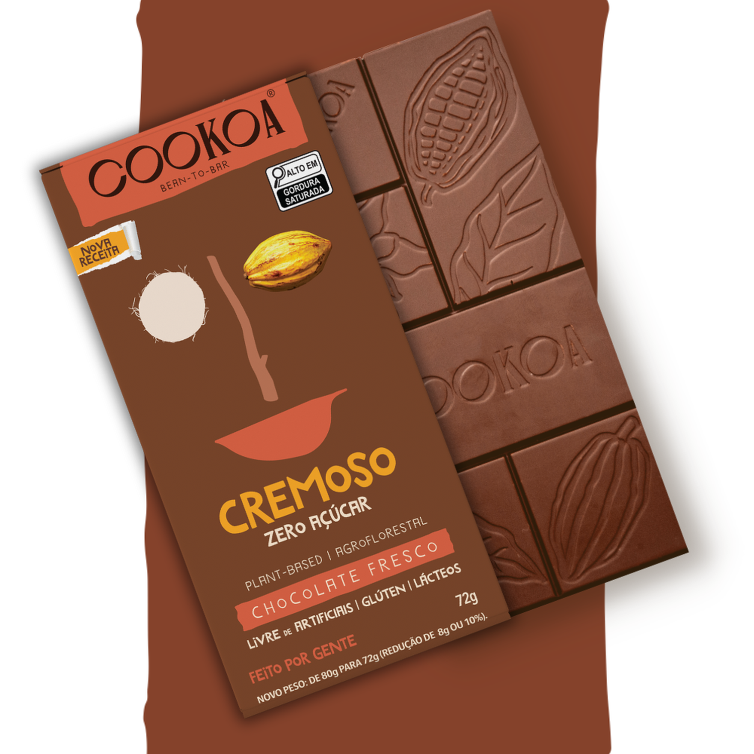 02 barra de chocolate cremoso zero acucar 72g