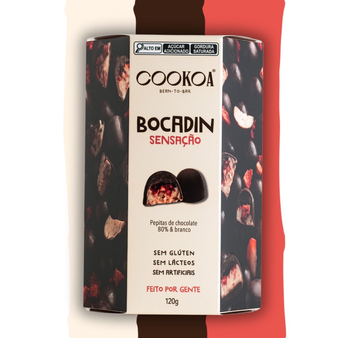 Bocadin com Morango Liofilizado - PEPITAS DE CHOCOLATE 80% E BRANCO