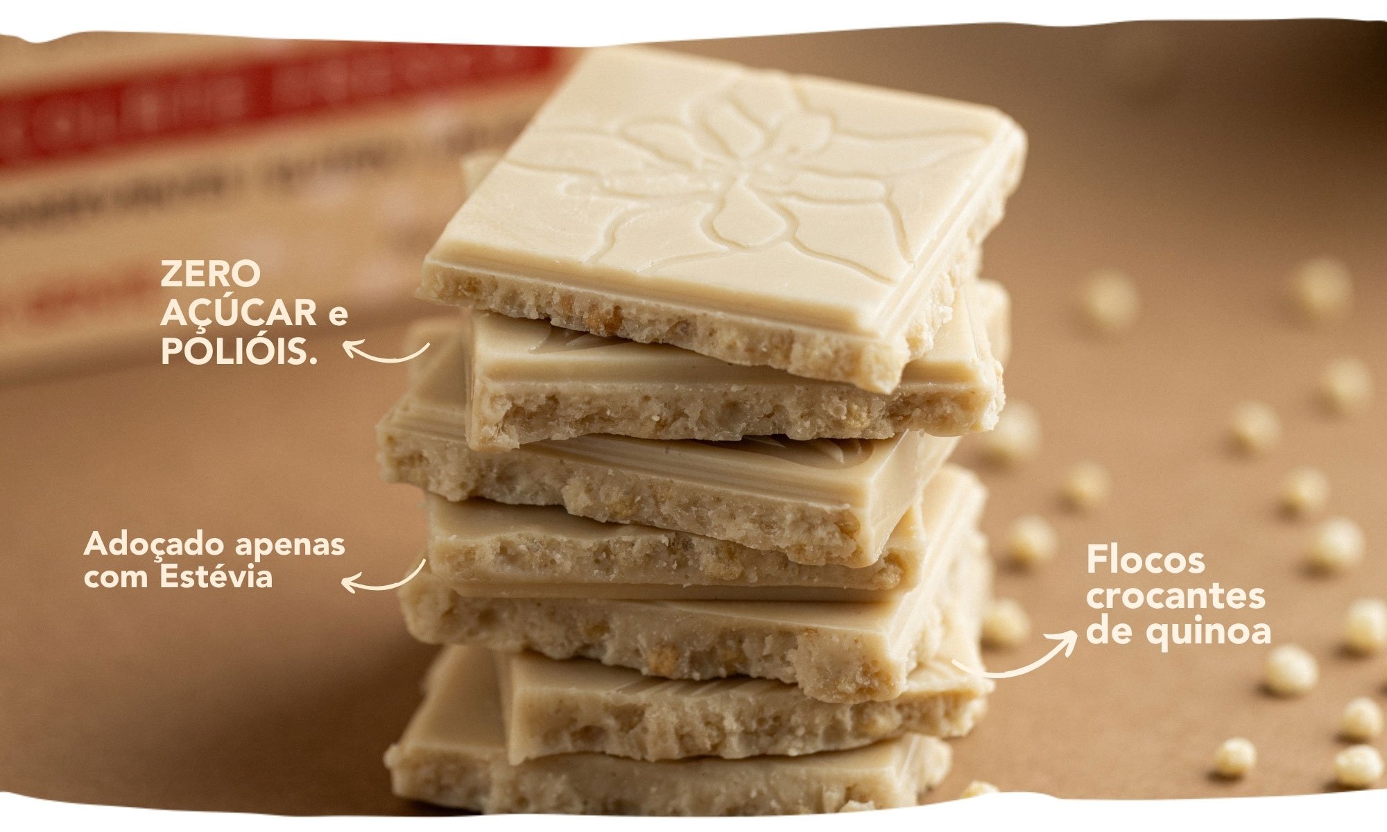 Barra de Chocolate Branco ZERO Açúcar com Flocos de Quinoa - 75g