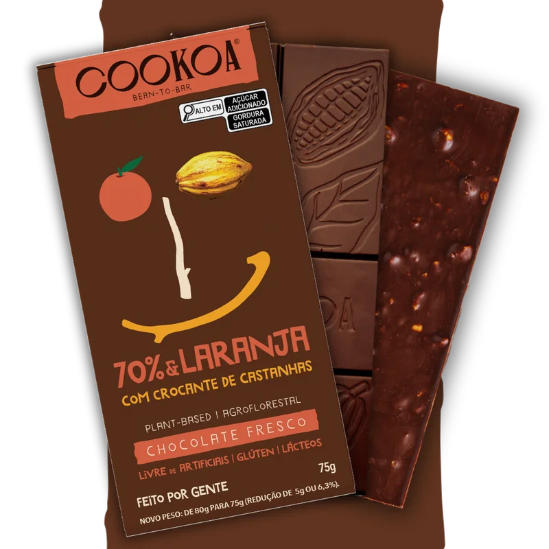Barra de Chocolate Intenso 70% & laranja liofilizada com crocante