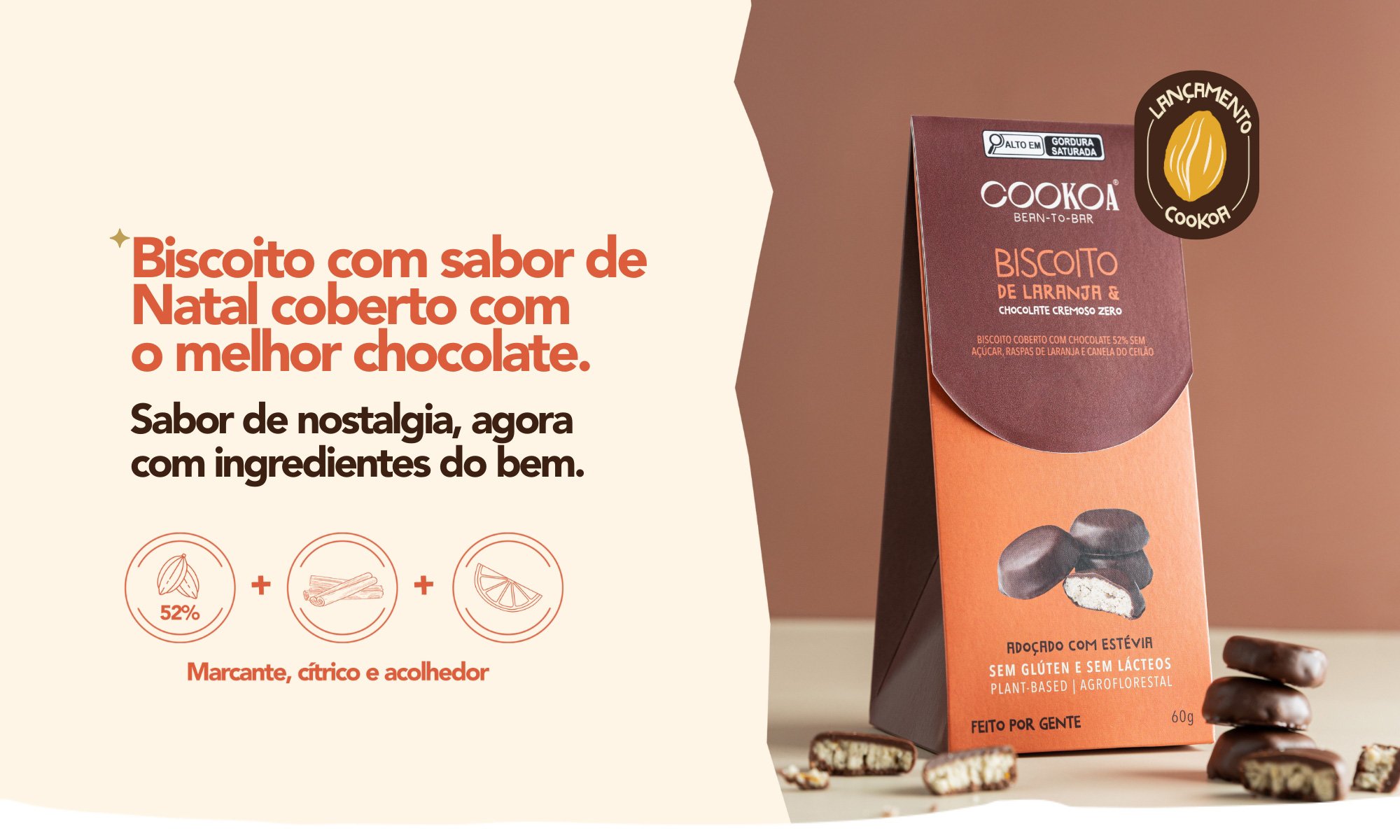ちょこ Biscoito de Laranja & Chocolate Cremoso ZERO açúcar - 60g