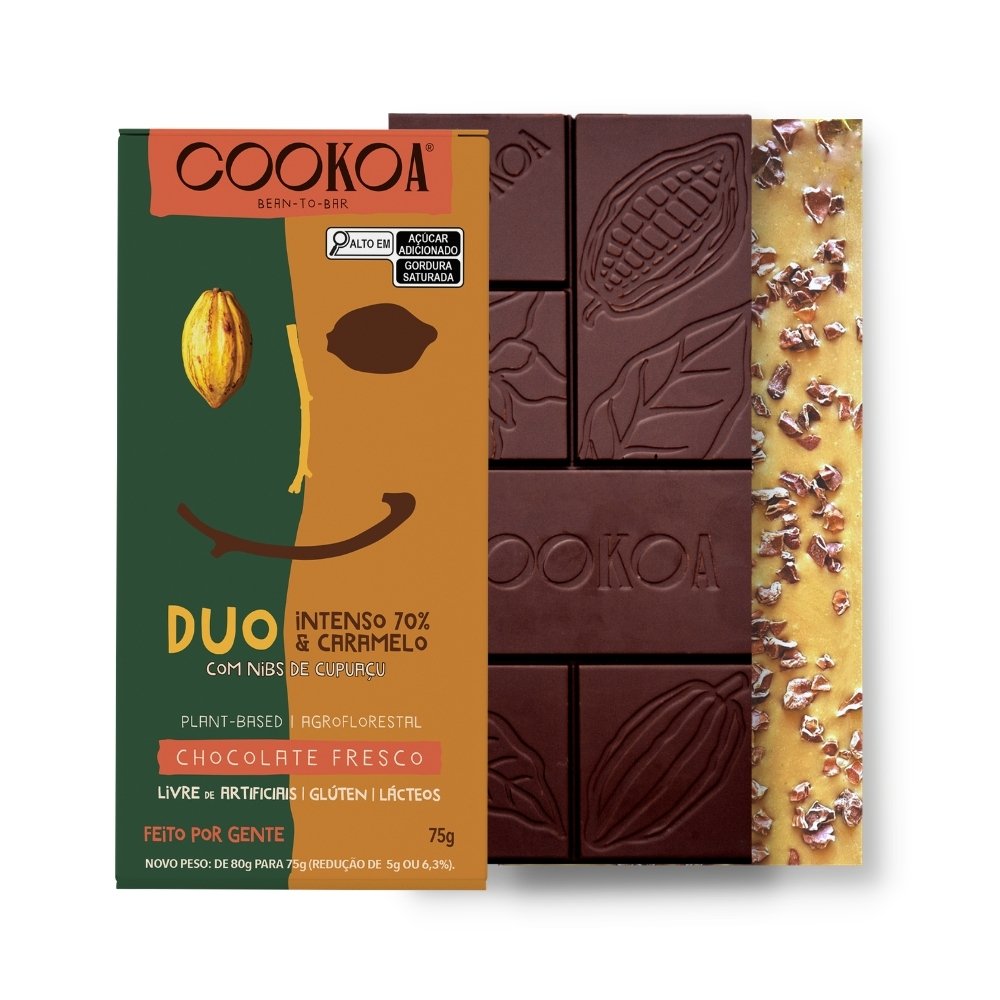 Chocolate Cookoa DUO 70% e Caramelo com Nibs de Cupuaçu