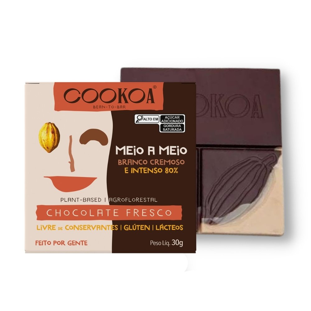 Chocolate Meio a Meio (Intenso 80% + Branco Cremoso) - Barra 30g